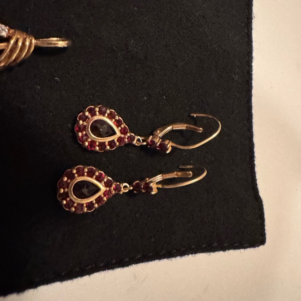 14K Solid Gold Garnet Jewelry Set-Ring,Earrings,Pendant-11.3g - Picture 3 of 11